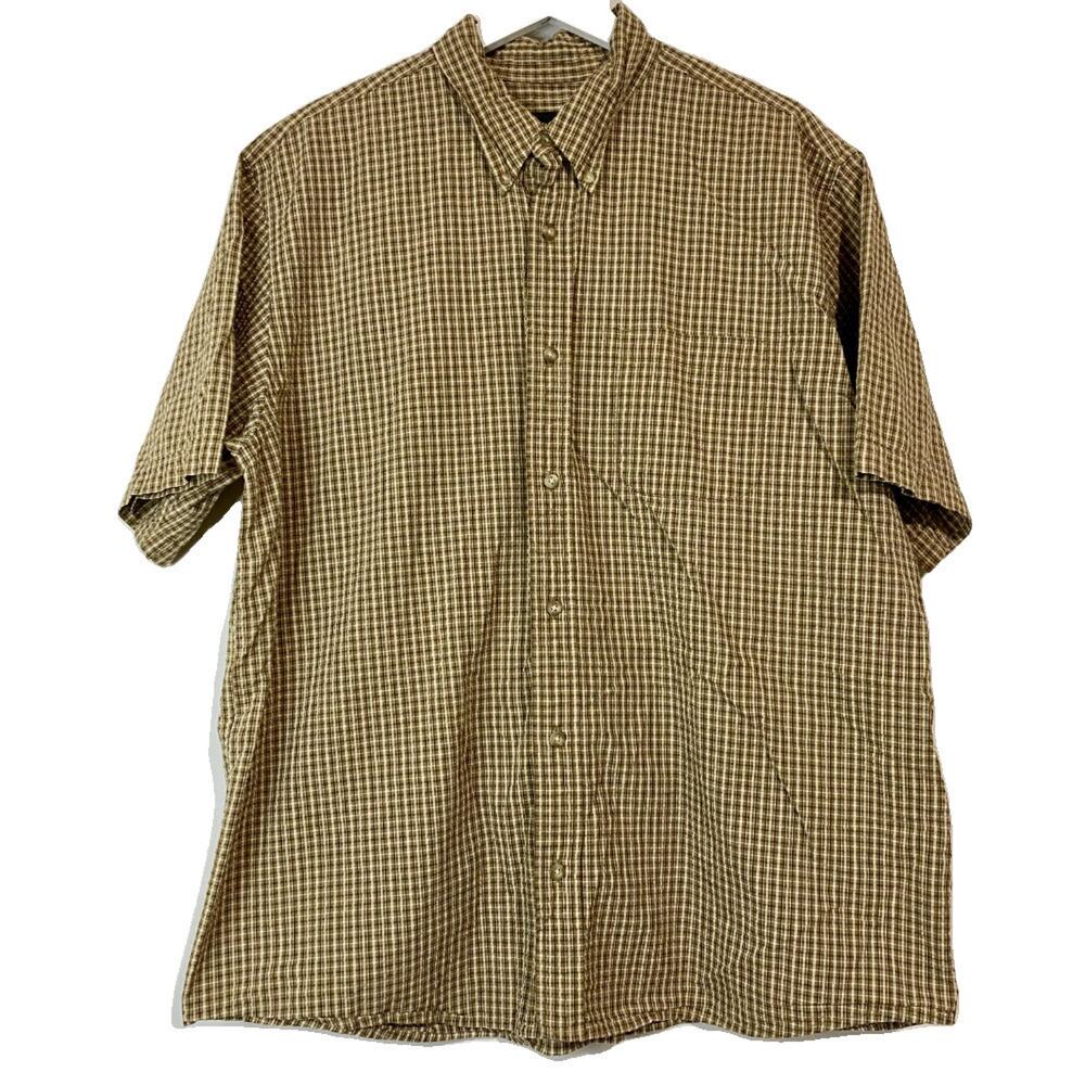 Eddie Bauer Men's Button-Down Short Sleeve Shirt Brown Checkered Size XL EUC